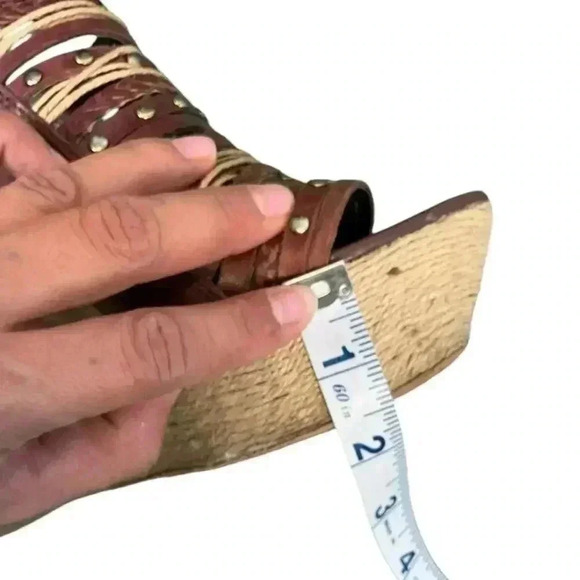 STEVEN by Steve Madden Wedge Sling Back Leather Braided Rope Stud Detail Shoe - Picture 12 of 14